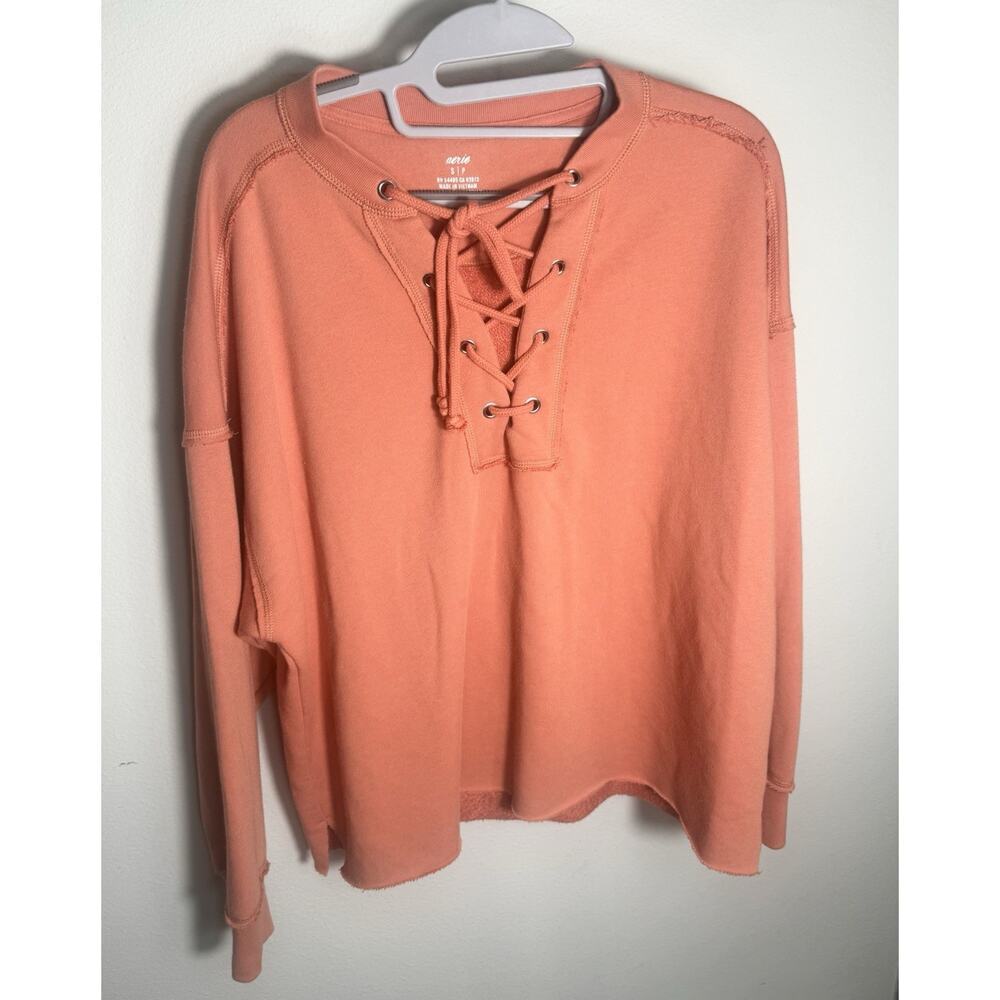 aerie‎ coral sweater with tie front size small